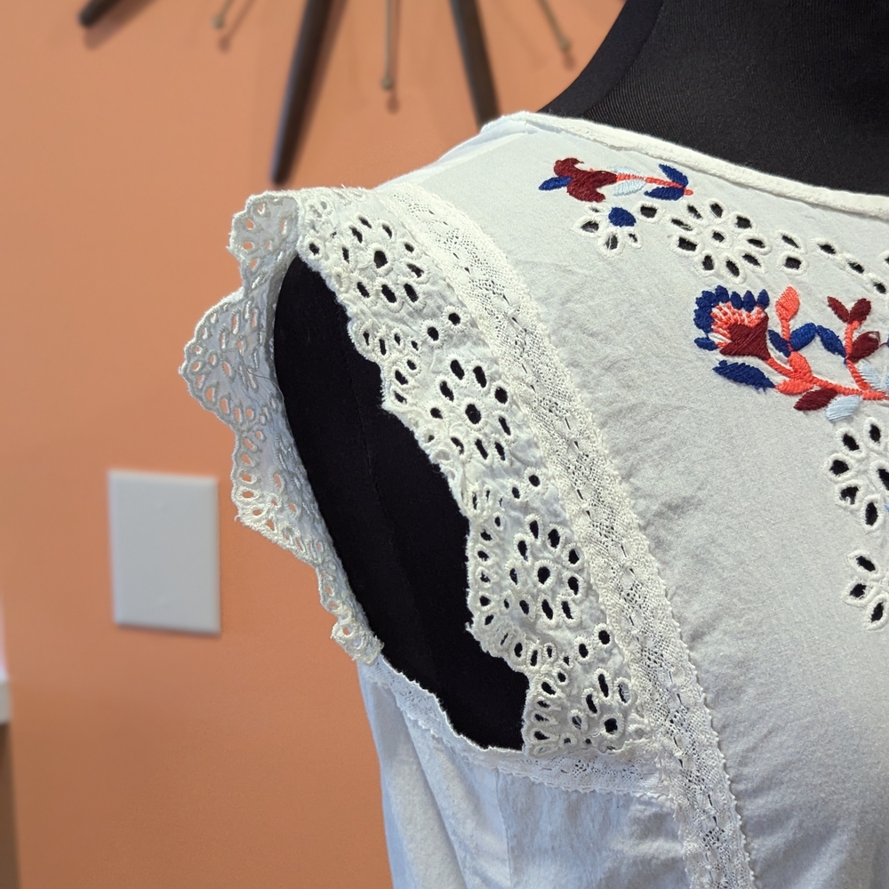 Rebecca Taylor 6 White Eyelet Flutter Sleeve Sundress Embroidered Midi Luxury - Picture 11 of 16